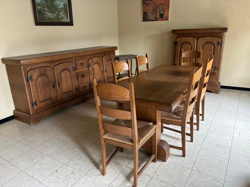Eetkamer met tafel en 6 stoelen, Ophalen, Gebruikt, 4 tot 6 stoelen