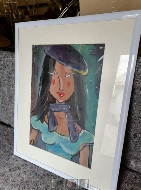 vintage POP ART portret ``Baskisch - Frans`` 1969, Antiquités & Art, Art | Peinture | Moderne, Peinture à l'huile, Passe-partout