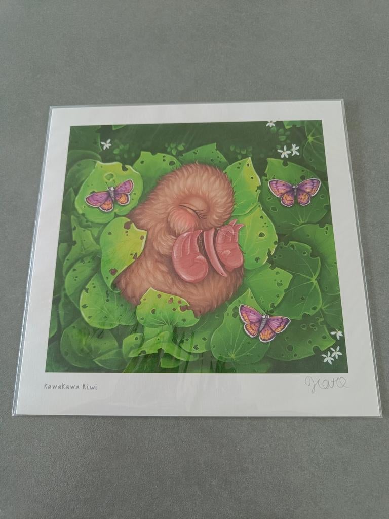 Print Kawakawa Kiwi, deel van Kuwi the Kiwi - 21x21 cm, Enlèvement ou Envoi, Vert, 21 cm, Tableau