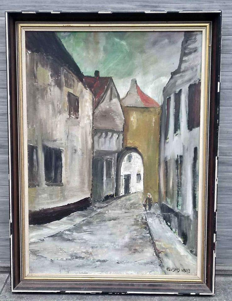 Huile sur toile ruelle signe Walter theunynck, Ophalen of Verzenden