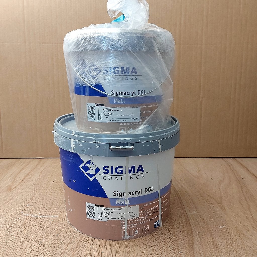 Sigmacryl DGL Matt 5 Liter – RAL 9002 Grijswit., Doe-het-zelf en Bouw, Verf, Beits en Lak, Ophalen, Nieuw, Verf, Grijs