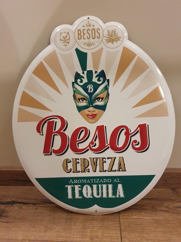 Metaal Reclamebord - Besos Tequila -, Ophalen of Verzenden, Gebruikt, Reclamebord