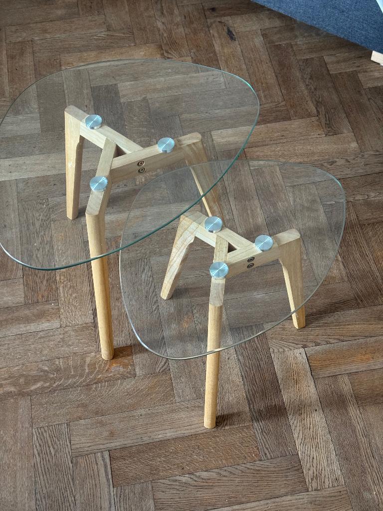 Tables gigognes bois et verre, 55 à 75 cm, Enlèvement ou Envoi, 45 à 60 cm, Verre