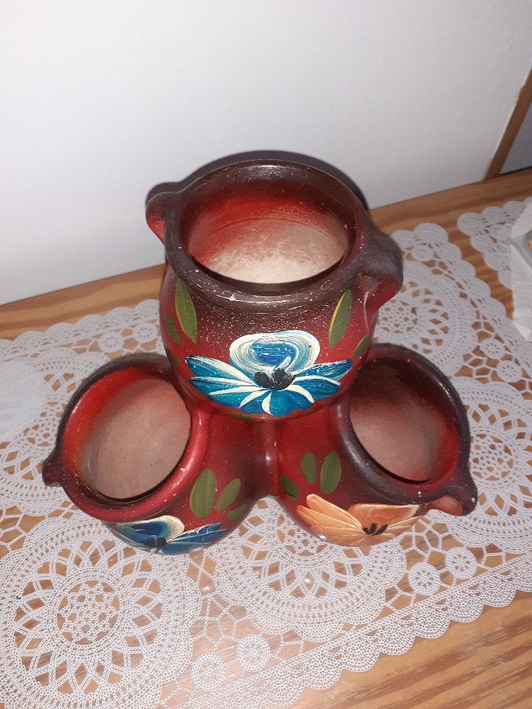 Pots en superposition en terre cuite rouge fleurs vintage, Moins de 25 cm, Poterie, Enlèvement, Utilisé