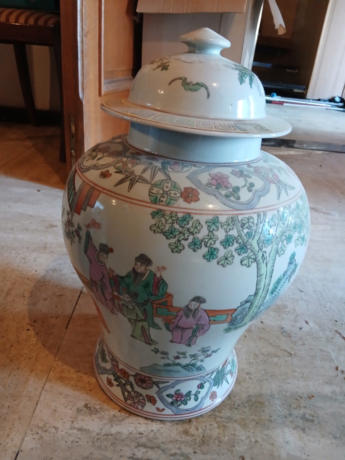 Grote Chinese Dekselpot - 40 cm - Famille Rose / Verte - Gem, Antiquités & Art, Enlèvement