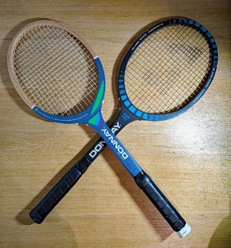 Paar vintage tennisrackets — Gemaakt in België + hoezen, Verzenden, Gebruikt, Racket, Overige merken