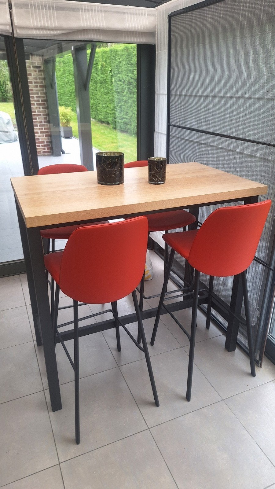 Table haute en chêne et 4 chaises, Maison & Meubles