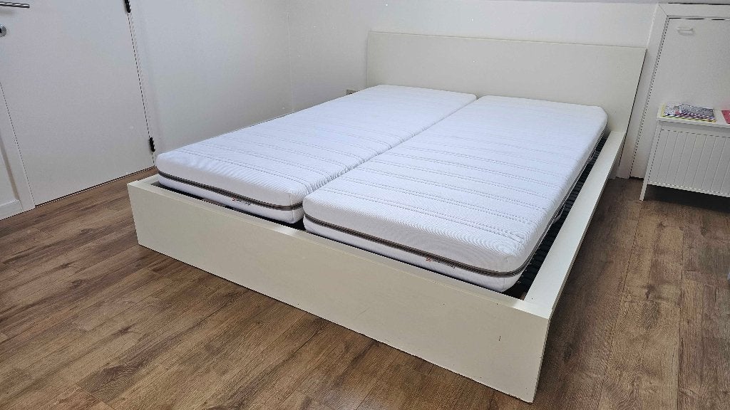 Lit IKEA MALM + matelas, Huis en Inrichting, Slaapkamer | Bedden, Ophalen, Gebruikt, Wit, Tweepersoons