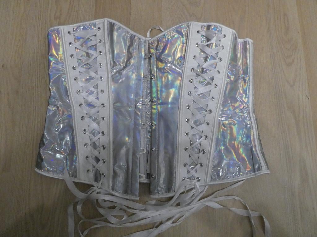 Corset Lak PVC Zilver, Kleding | Dames, Ophalen of Verzenden, Overige kleuren, Body of Korset
