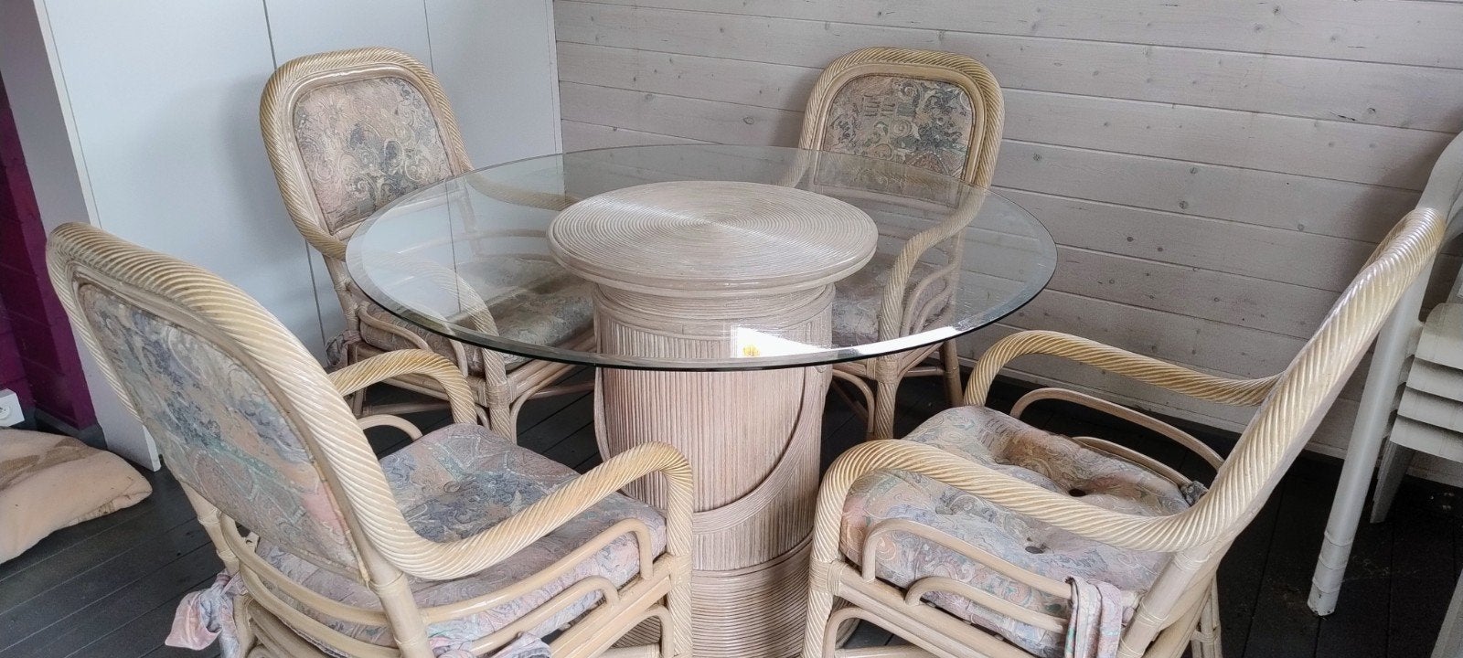 Rotanset met 4 stoelen+tafel, Ophalen, 4 zitplaatsen, Gebruikt, Rotan