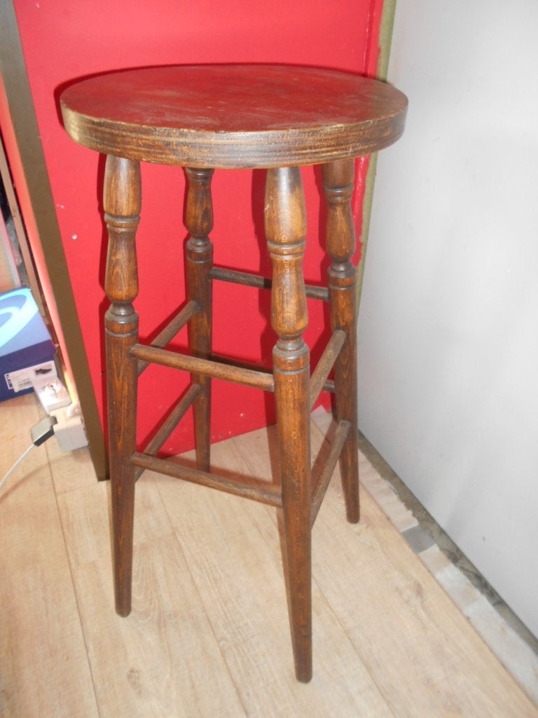 gerestaureerde barkruk in beuk, 1 tabouret, Enlèvement, Utilisé, Bois