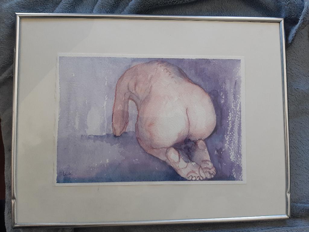 Aquarel naakt gesigneerd "Briste", Antiek en Kunst, Kunst | Schilderijen | Klassiek, Ophalen of Verzenden