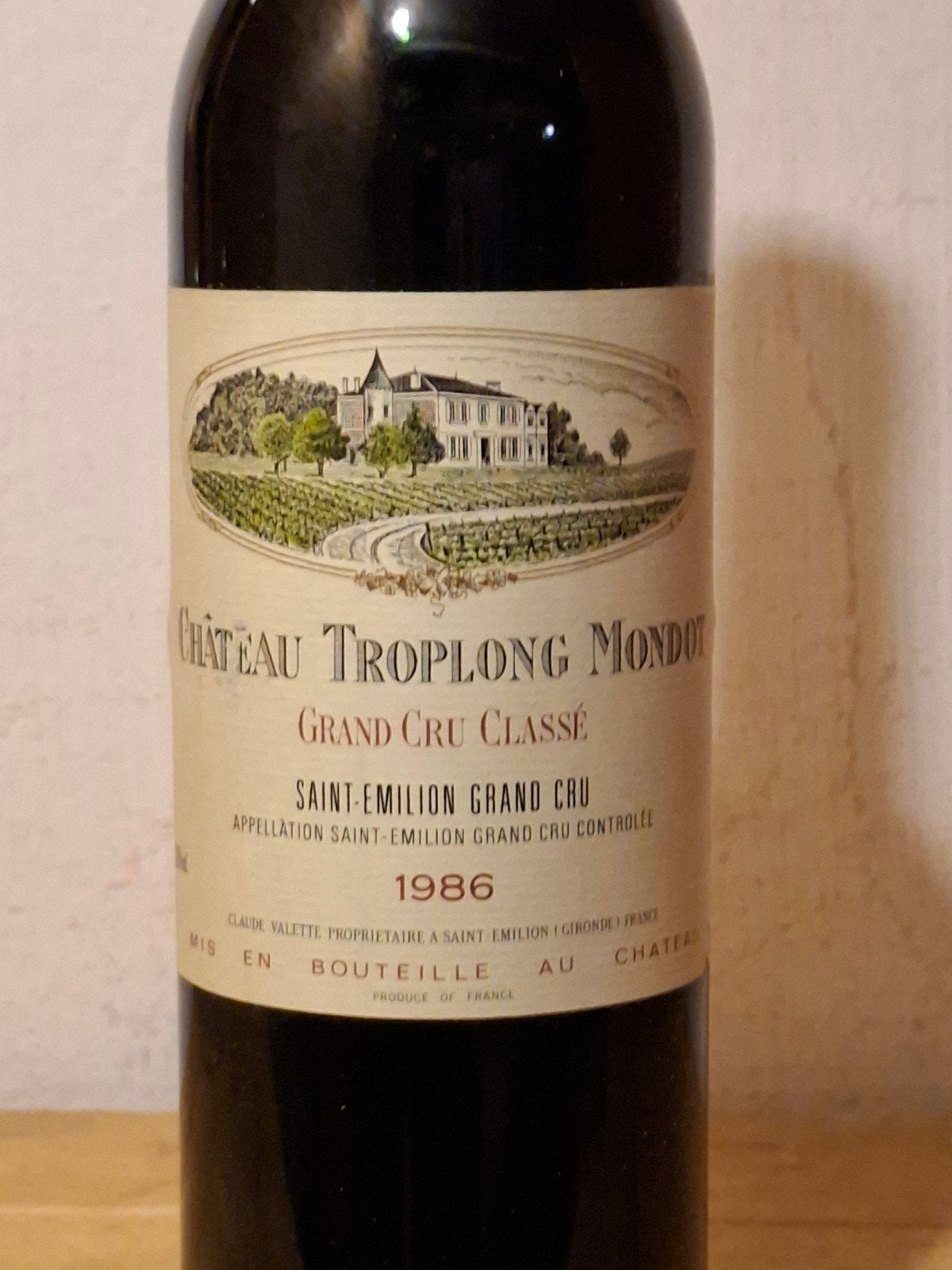 Château Troplong Mondot GCC Saint-Émilion 1986, Collections, Pleine, Comme neuf, Enlèvement, Vin rouge
