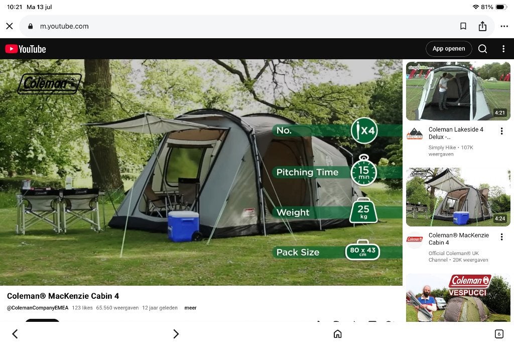 4 Persoons tent Coleman Mackenzie Cabin4, Caravans en Kamperen, Tenten, Ophalen, Zo goed als nieuw, Tot en met 4