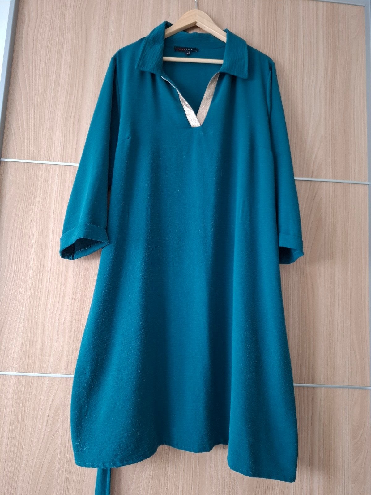 Appelblauwzeegroen kleed maat L, Kleding | Dames, Maat 42/44 (L), Ophalen of Verzenden, Gedragen, Blauw