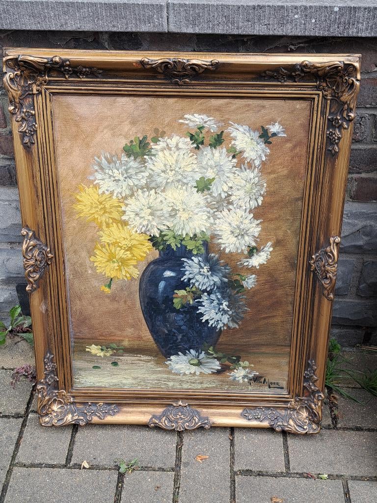 huile sur toile fleur signe G van moer, Ophalen of Verzenden