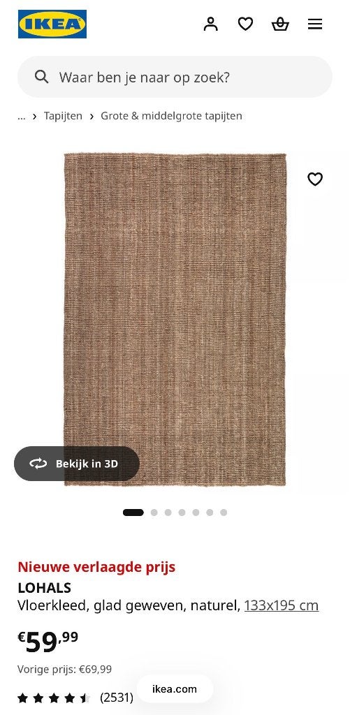 Gratis IKEA LOHALS vloerkleed 133  195 cm, Ophalen, Gebruikt, 100 tot 150 cm, 150 tot 200 cm
