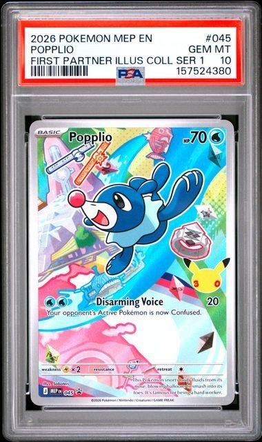 Popplio MEP 045 PSA 10, Hobby en Vrije tijd, Verzamelkaartspellen | Pokémon, Ophalen of Verzenden, Nieuw, Losse kaart