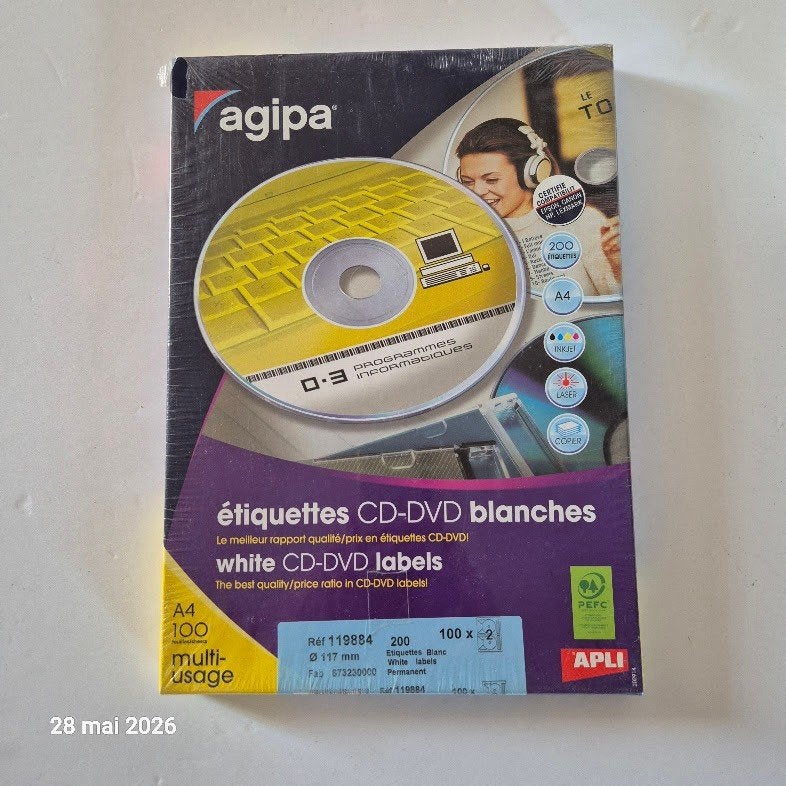 Boite de 100 feuilles d'étiquettes Cd DVD Blanches ,, Informatique & Logiciels, Neuf, Réinscriptible, Cd, Apli