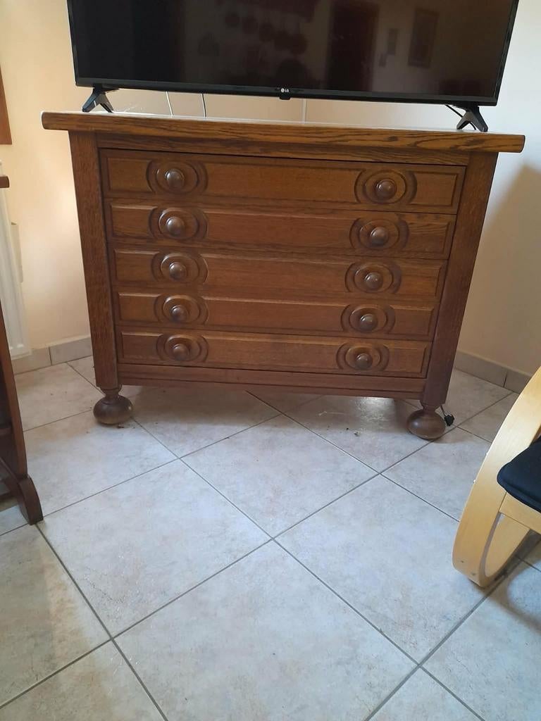 Commode 5 tiroirs contre plaqué chêne, Antiek en Kunst, Antiek | Meubels | Kasten, Ophalen