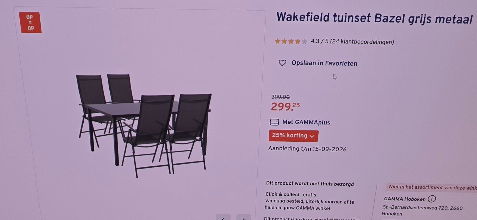 Tuinset (tafel+4stoelen) grijs, Ophalen