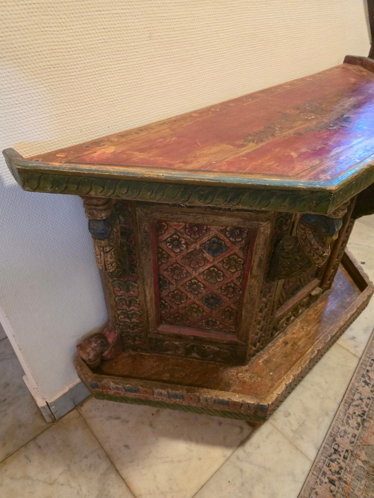 Console indienne ancienne unique — Bois peint à la main, Enlèvement