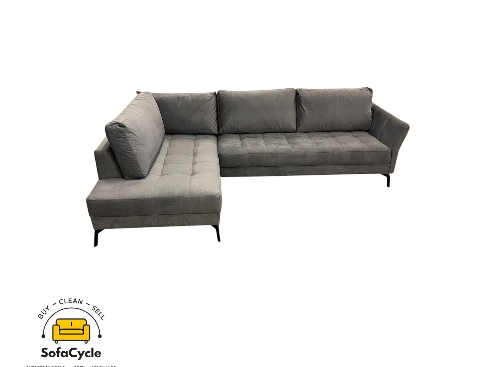 Fauteuil d'angle Chateau d'Ax en velours gris, — overstock, Neuf, Enlèvement ou Envoi, SofaCycle, Info@sofacycle.be