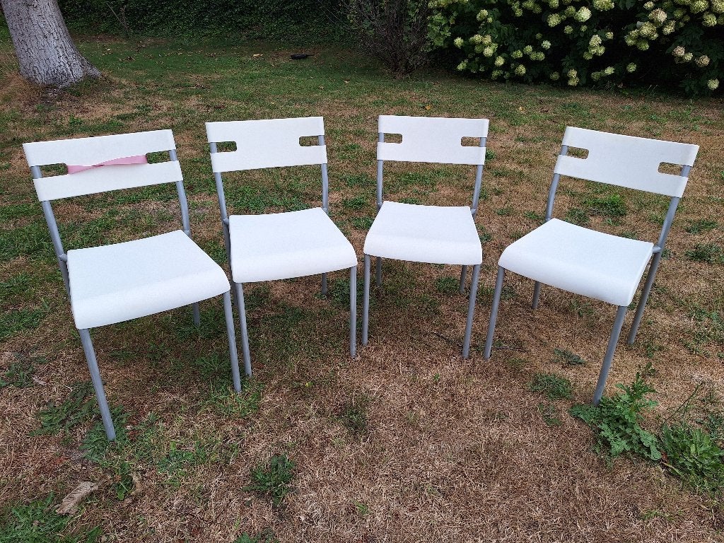 4 stoelen, Huis en Inrichting, Stoelen, Ophalen, Kunststof, Gebruikt, Wit