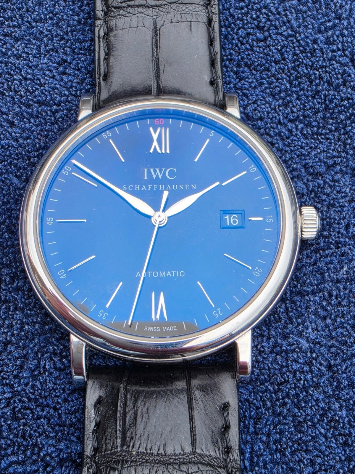 iwc schaffhausen portofino automatic, Leer, Staal, Polshorloge, Ophalen of Verzenden