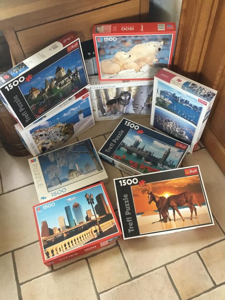 Puzzels 1500 stukjes vanaf 4,5 euro per stuk, Ophalen of Verzenden, 500 t/m 1500 stukjes, Gebruikt, Legpuzzel