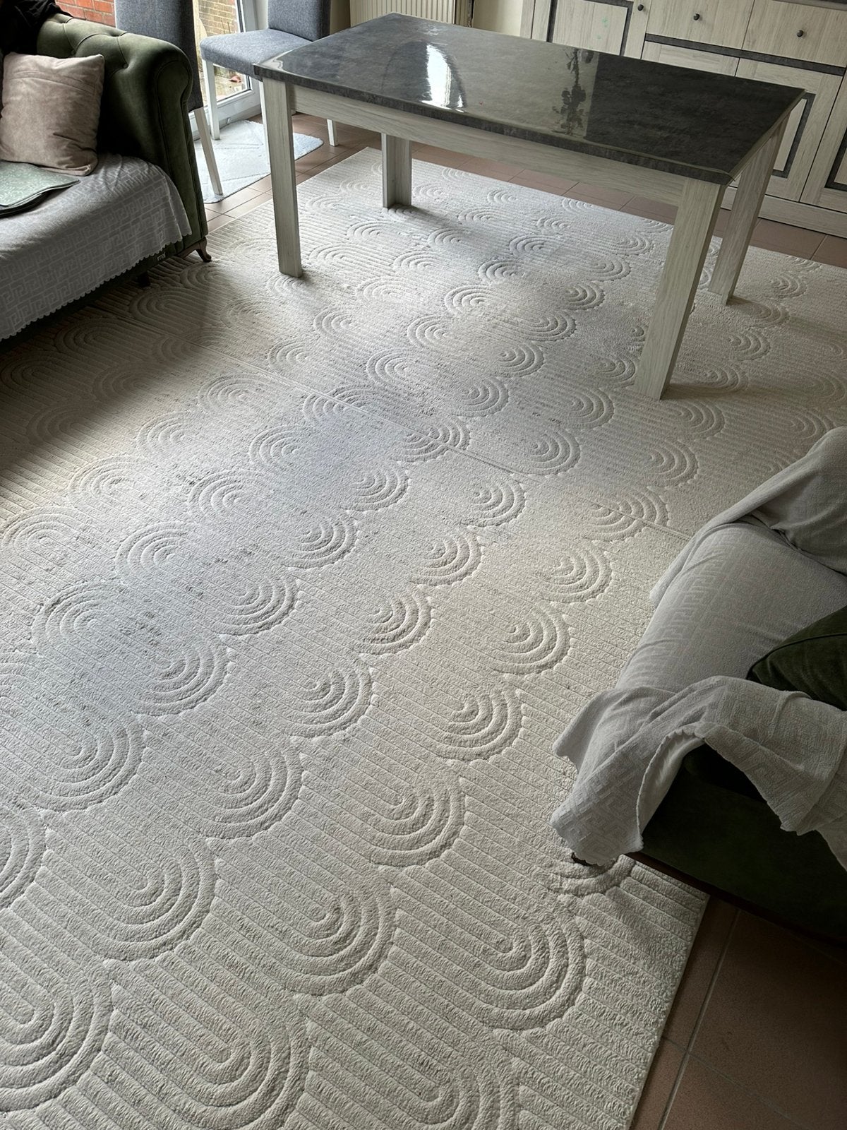Tapis design minimaliste, blanc | pour salon, chambre, Maison & Meubles, Enlèvement, Comme neuf, Blanc