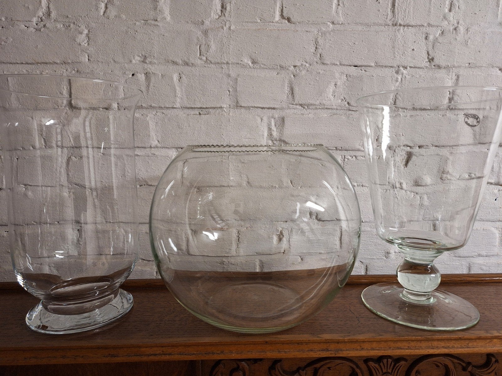 ensemble de trois vases en verre, Maison & Meubles, Sur pied, Transparent, Comme neuf, Verre