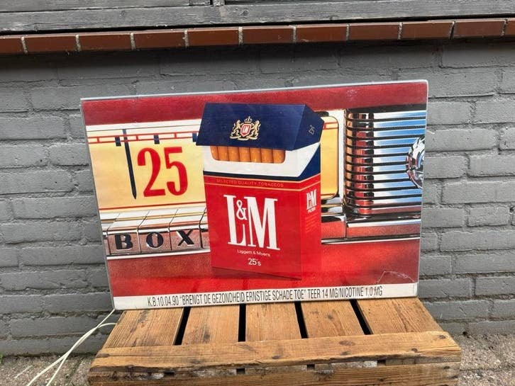 Vintage L&M Sigaretten Lichtbak Reclamebord
