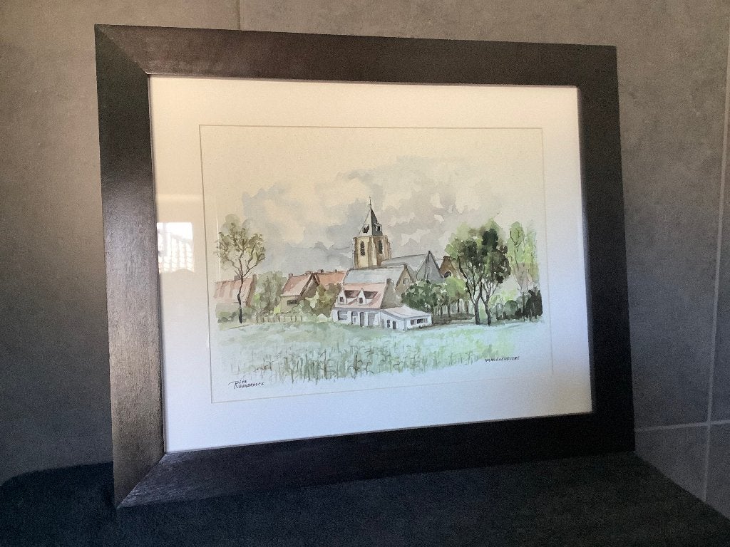 Aquarel Rita Reunbrouck, Aquarelle, Paysage, Enlèvement, Sous verre