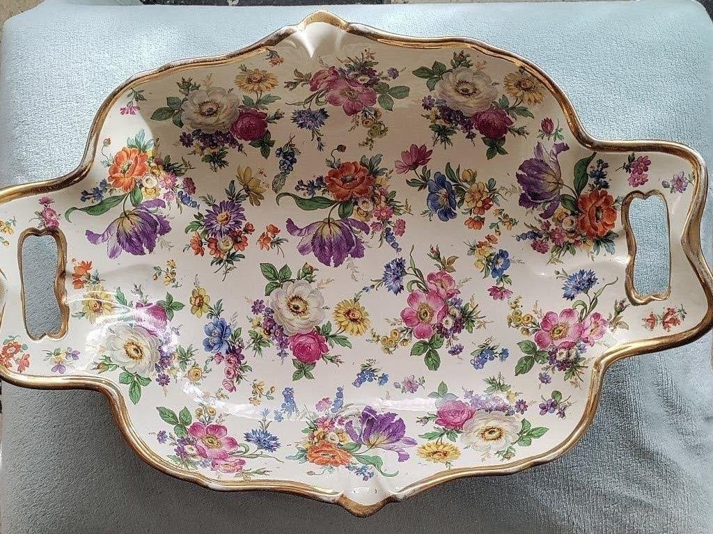 Plat Boch Frères La Louvière Keralux - Fleurs de Saxe », Antiquités & Art, Enlèvement