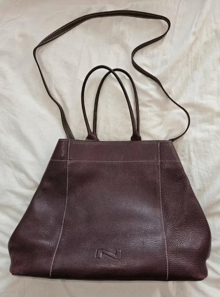 Sac Nathan en cuir bordeaux chocolat, Handtassen en Accessoires, Tassen | Damestassen, Gebruikt, Handtas, Overige kleuren, Ophalen