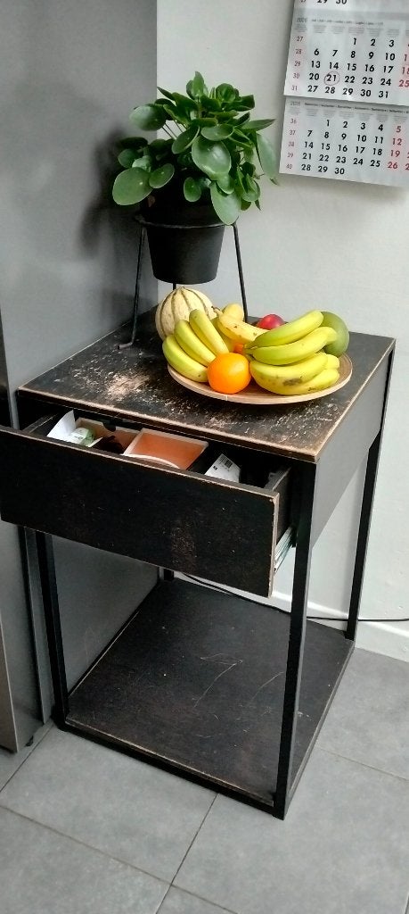 bijzettafel zwart met 1 lade b60 x D60 x h93, Huis en Inrichting, Tafels | Bijzettafels, Ophalen, Gebruikt, Vierkant, Hout