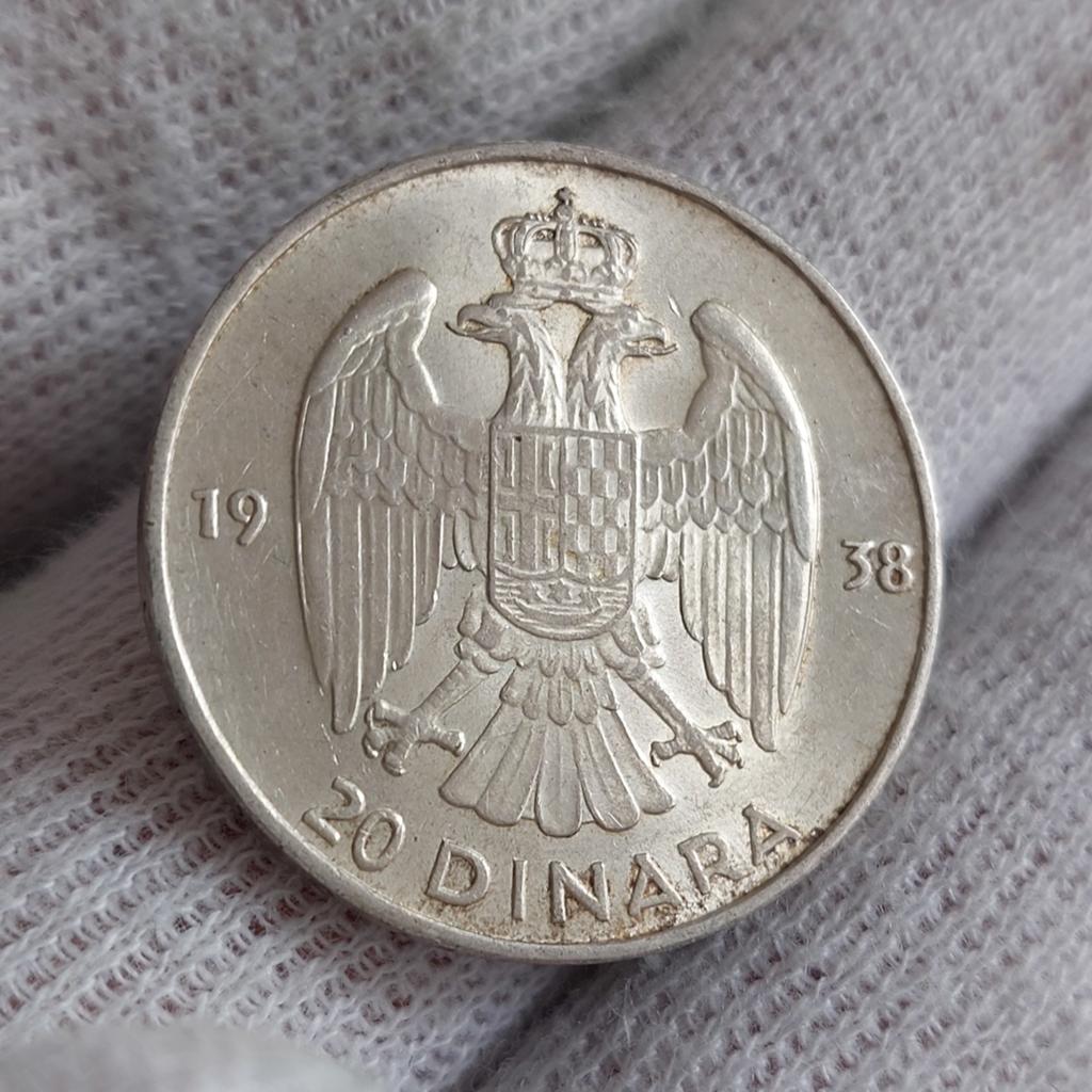 Munt / Joegoslavië / 20 dinars / 1938 / Zilver / Prachtig, Ophalen of Verzenden, Joegoslavië, Losse munt, Zilver