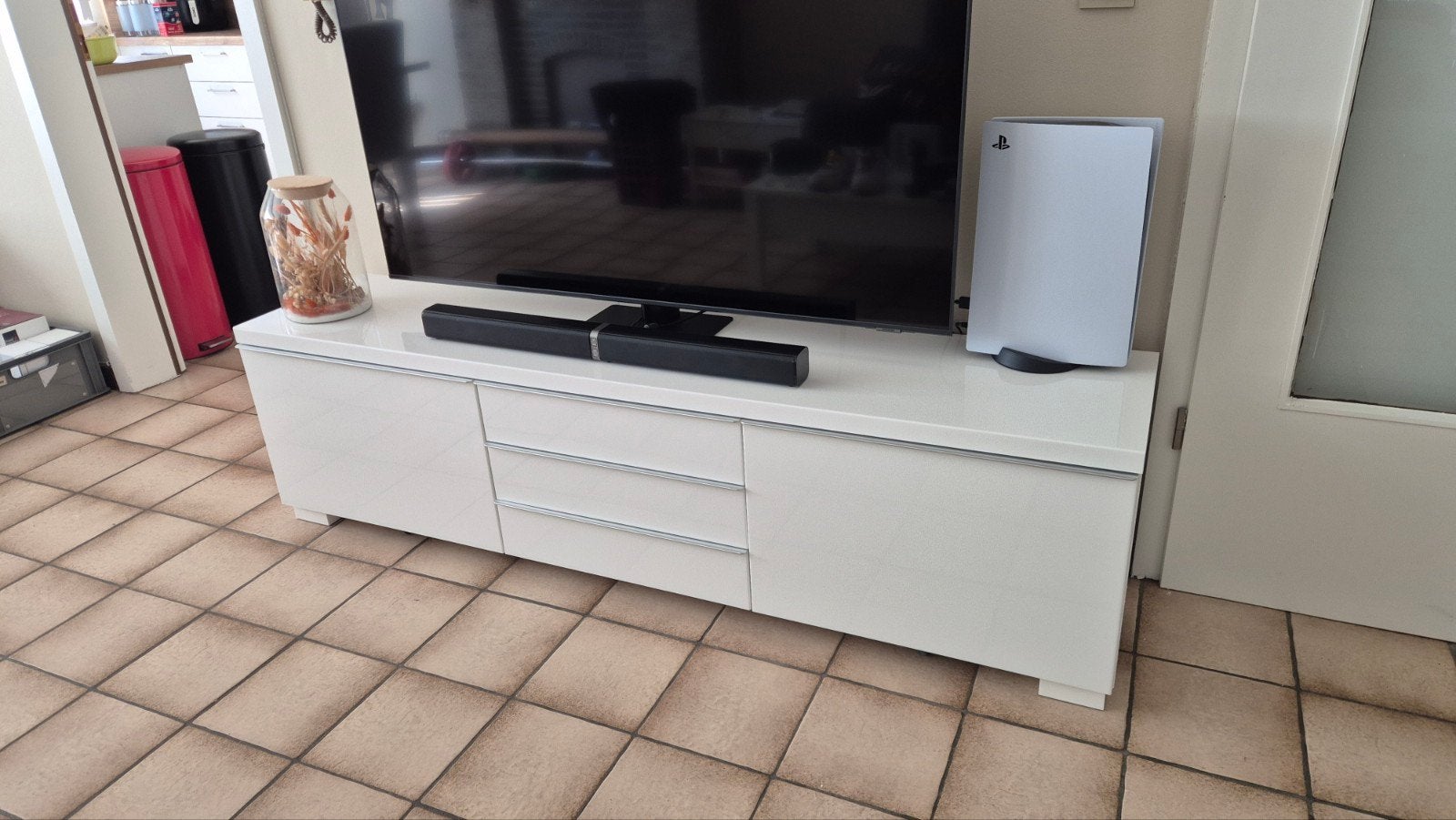 IKEA IKEA BESTÅ BURS tv-meubel hoogglans wit, Huis en Inrichting, Kasten |Televisiemeubels, Ophalen, 150 tot 200 cm, Zo goed als nieuw