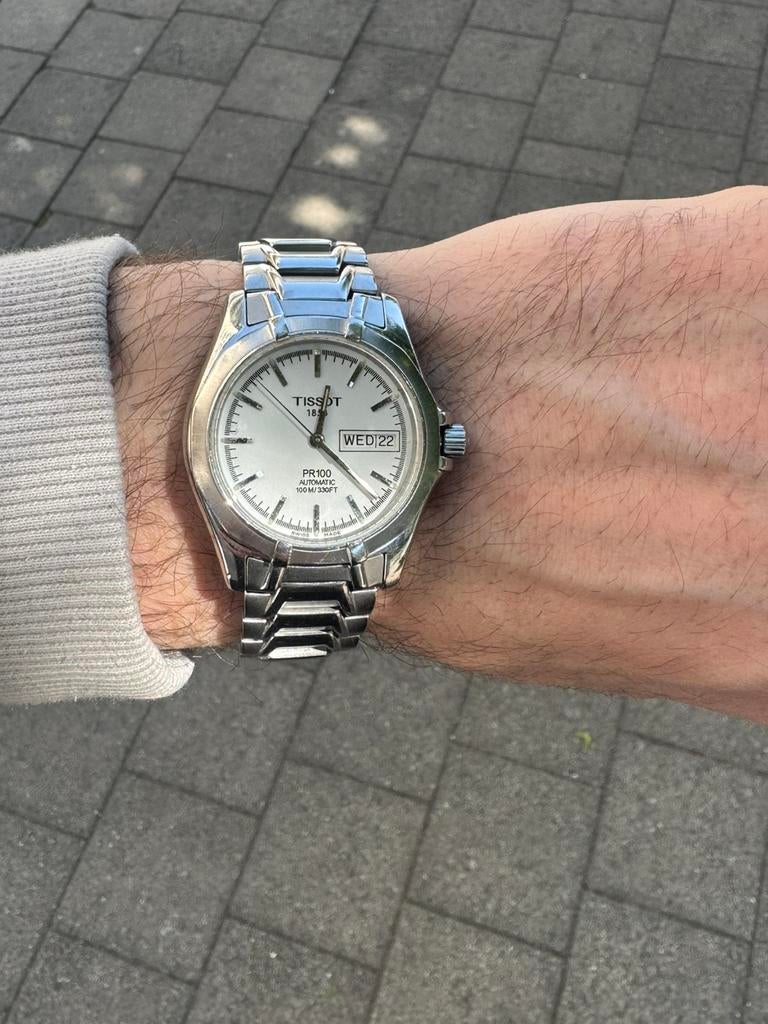 Tissot PR 100 Automatic Day-Date - White Dial, Ophalen, Zo goed als nieuw