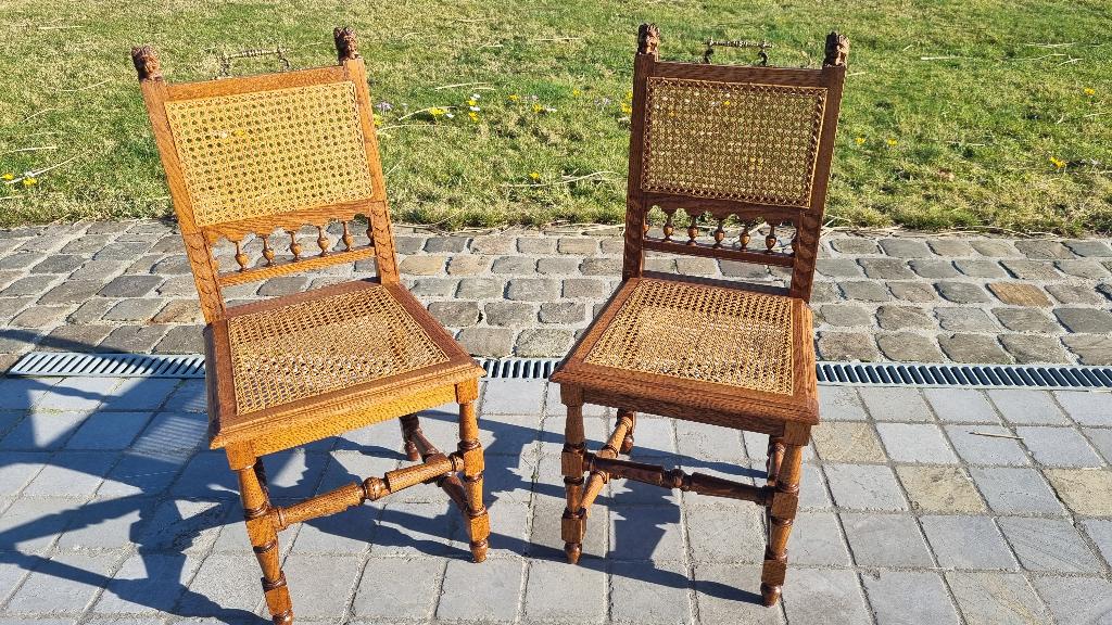 Eiken stoelen met zitting en rugleuning van rotan vlechtwerk, Ophalen