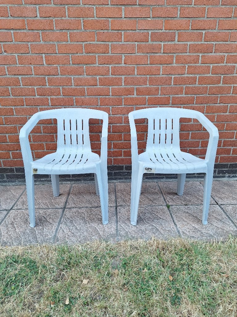 2 x grijze Curver tuinstoel, Tuin en Terras, Ophalen, Gebruikt, Plastic, Stapelbaar