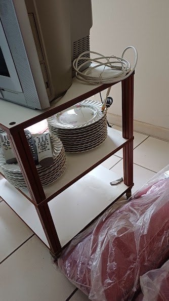 Petit meuble TV blanc et bois, 25 à 50 cm, Moins de 100 cm, Enlèvement, Utilisé