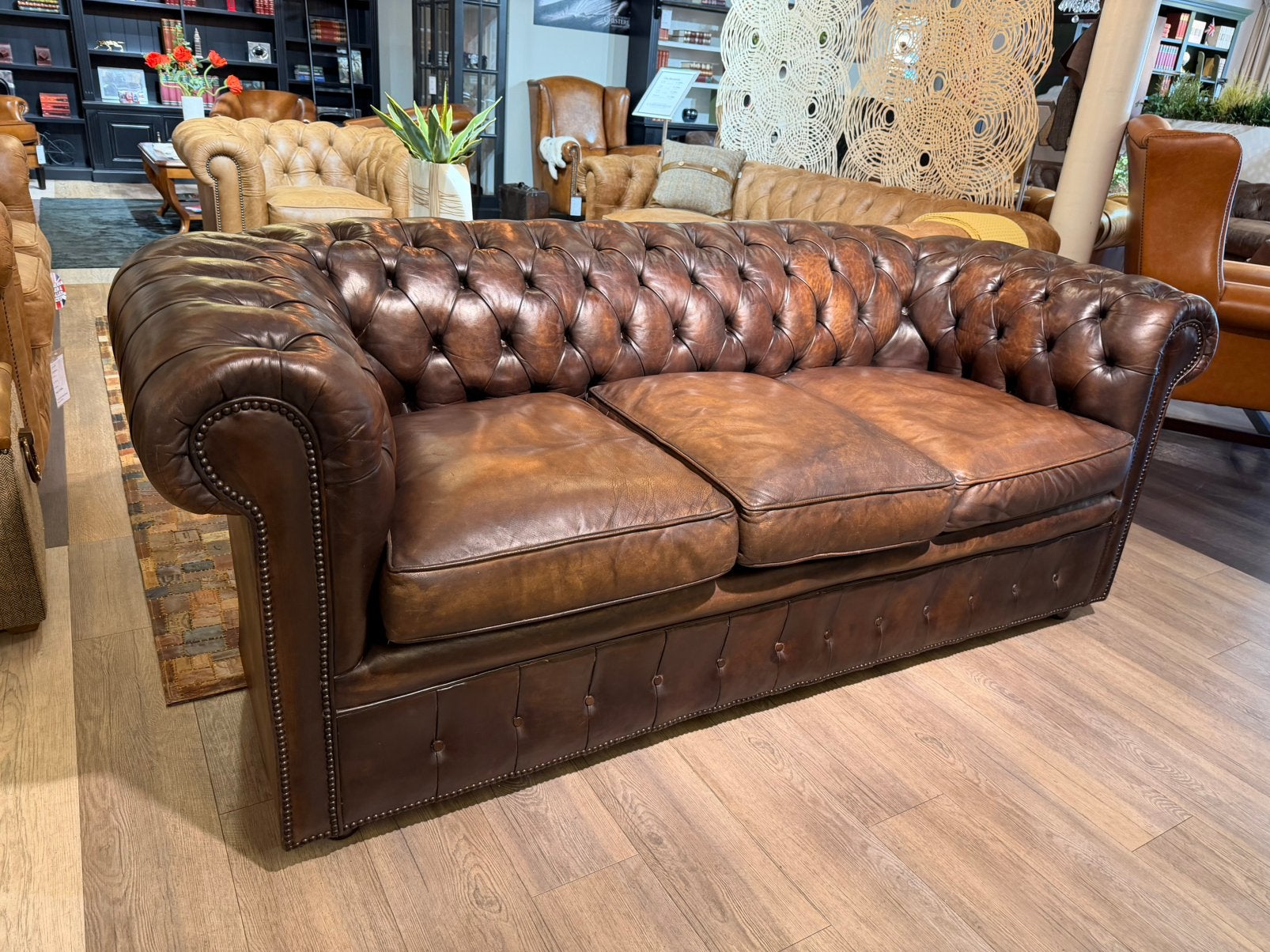 Antieke Chesterfield 3-Zits zetel – Authentiek & Tijdloos, Ophalen of Verzenden