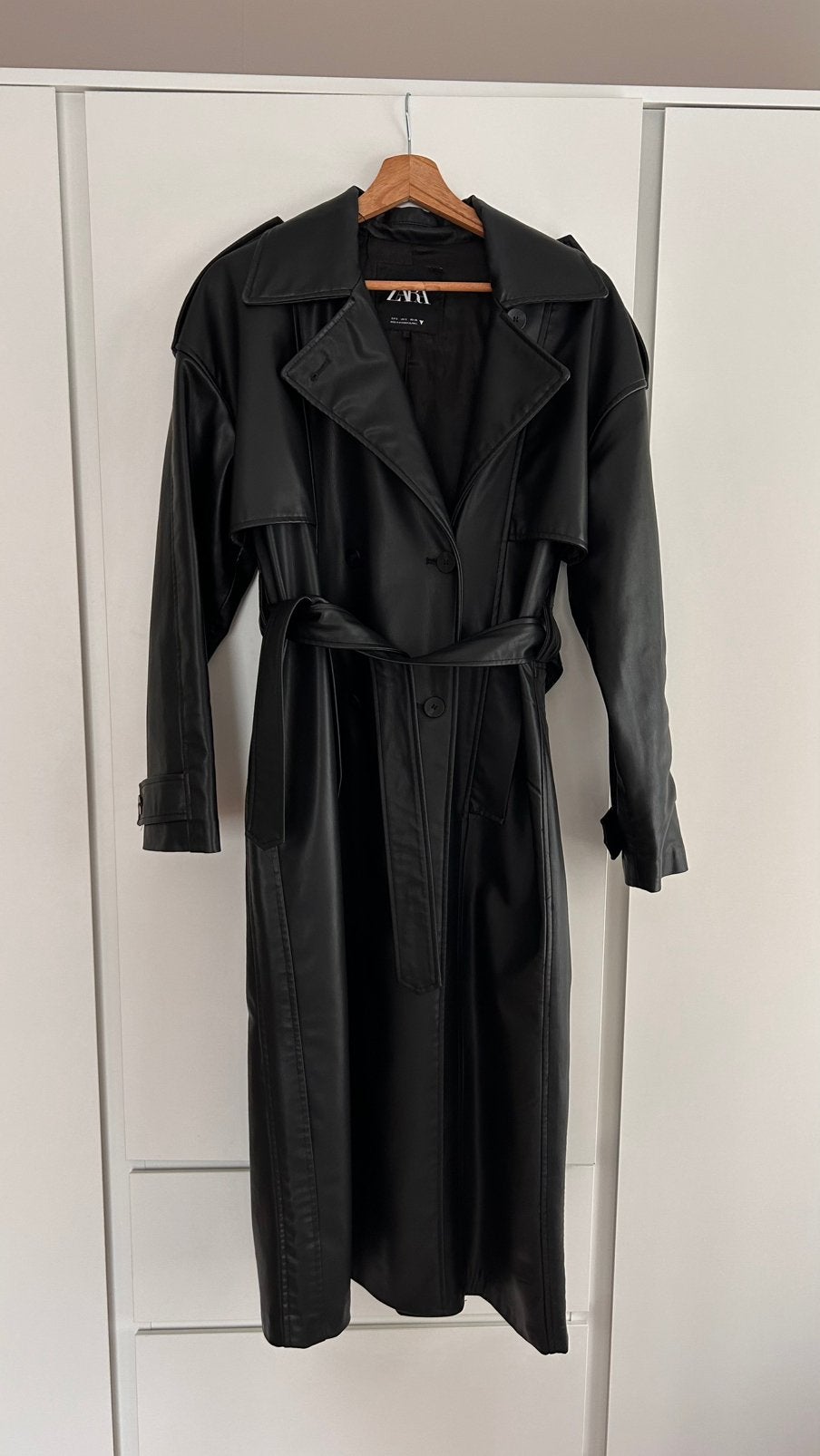 Zara leren trenchcoat maat S, Kleding | Dames, Ophalen of Verzenden, Zo goed als nieuw, Maat 36 (S), Zwart