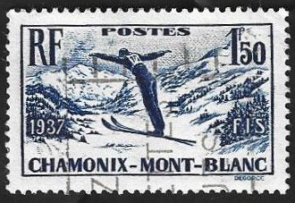 1 Postzegel Frankrijk 1937 Internationaal Skikampioenschap, Ophalen of Verzenden, Gestempeld