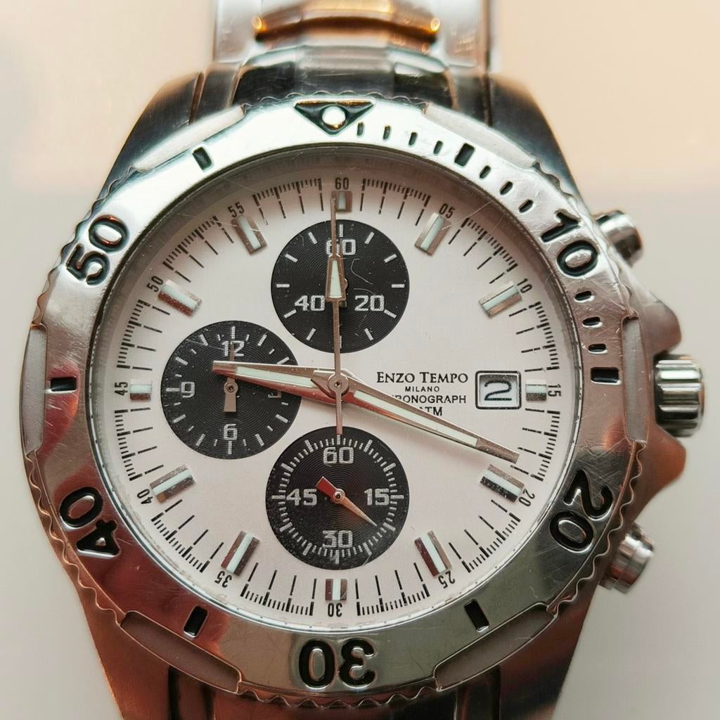 Robuuste Enzo Tempo Chronograaf - 10ATM, Bijoux, Sacs & Beauté, Enlèvement ou Envoi, Acier, Acier