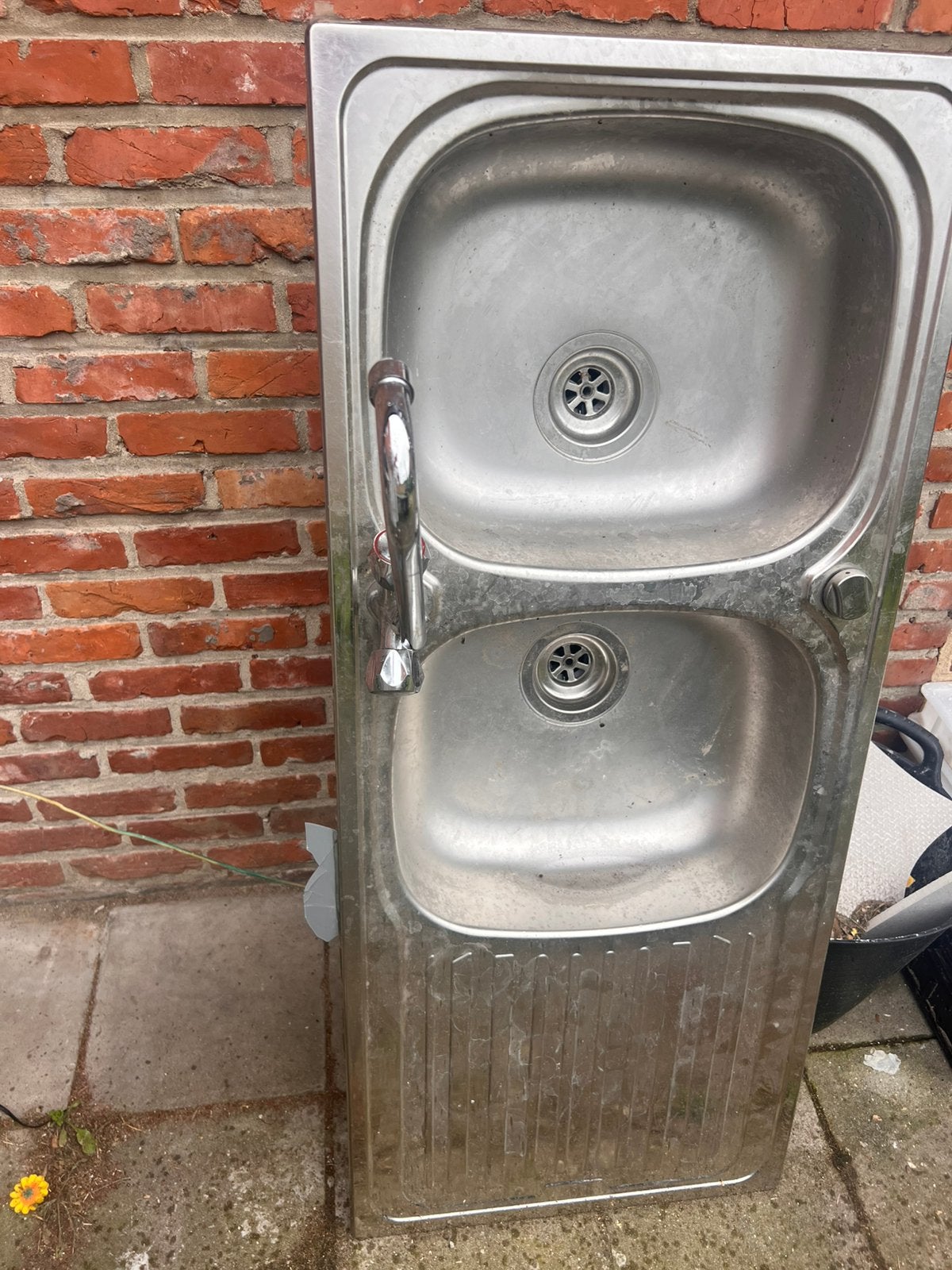 Wasbak met 2 bakken en droogrek, Huis en Inrichting, Ophalen, 100 tot 150 cm, Zo goed als nieuw, Minder dan 100 cm