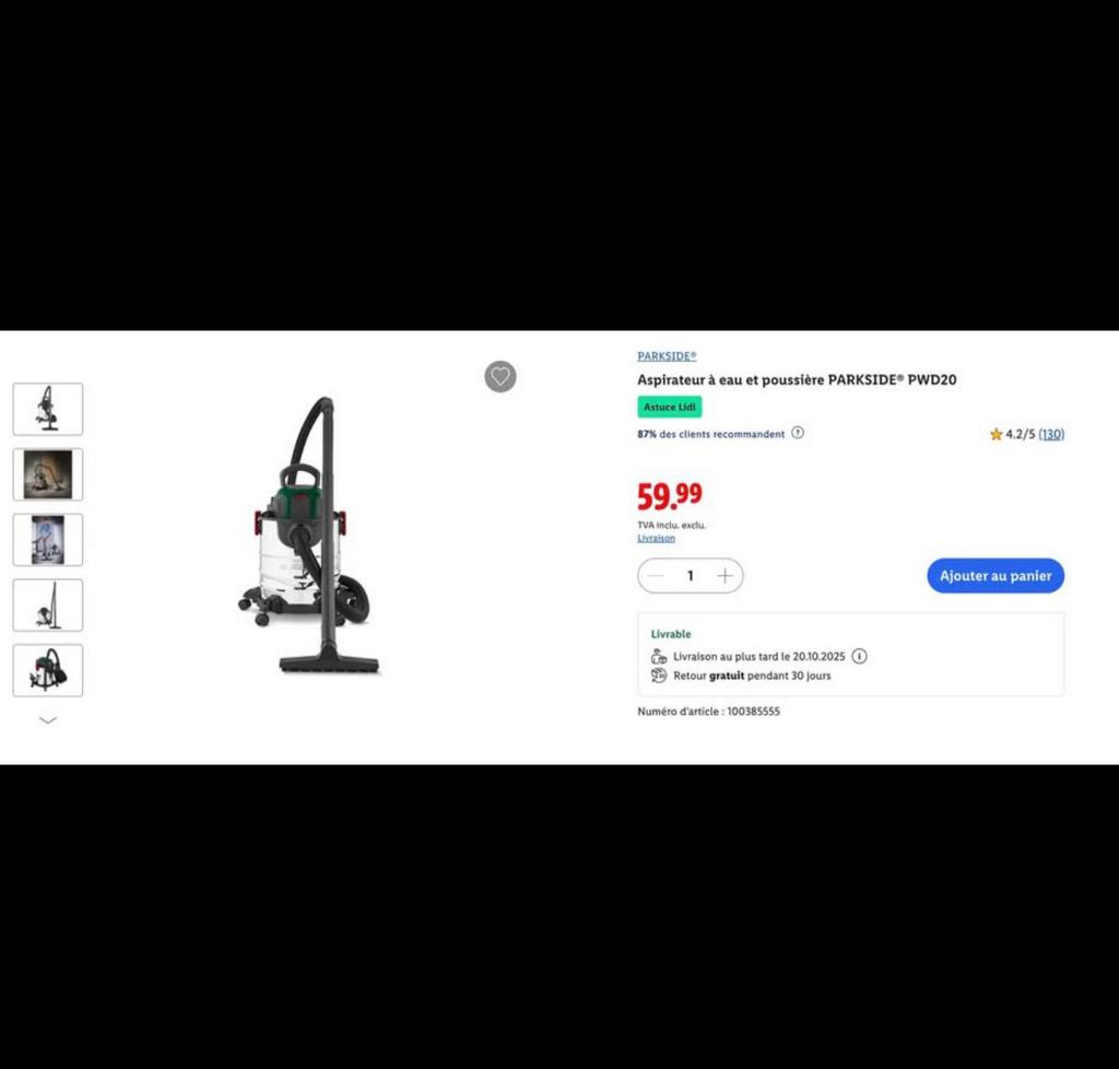 Aspirateur Parkside NEUF et EMBALLE, Electroménager, Neuf, Sac à poussière, Enlèvement, Autres types
