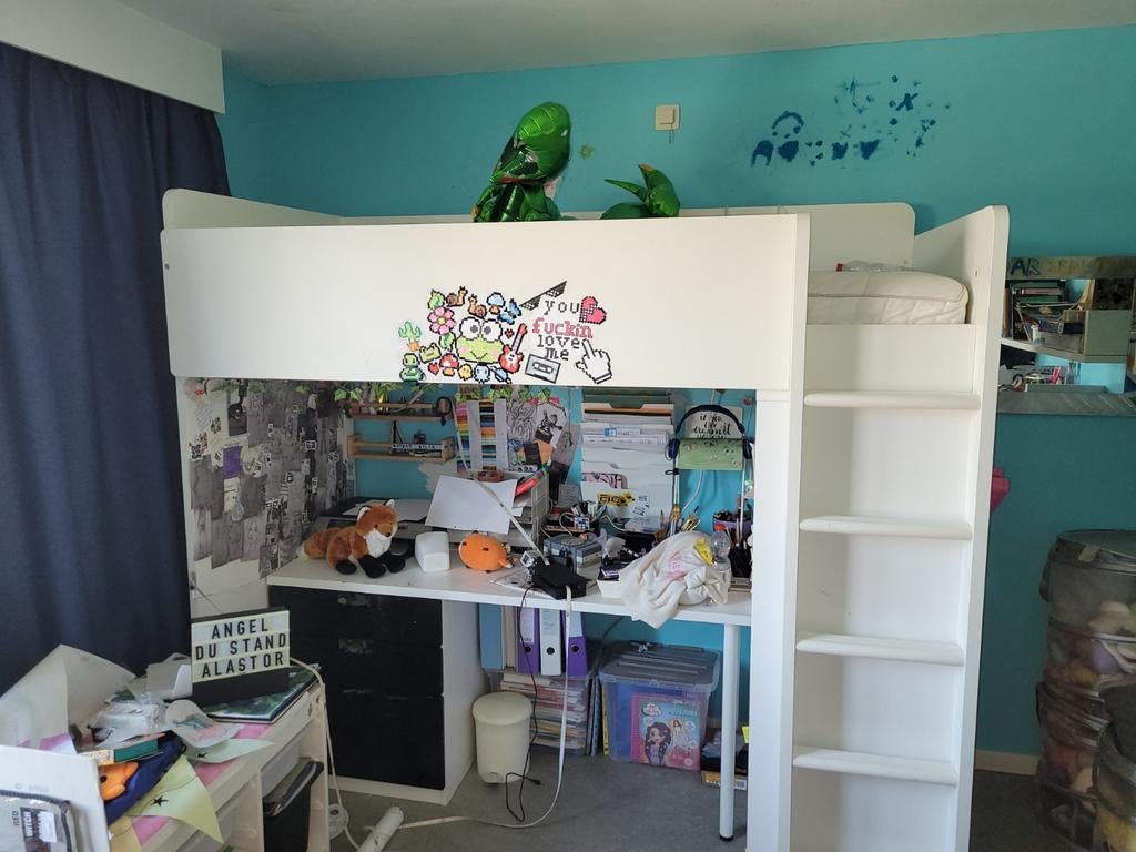 Hoogslaper met matras en bureau, Huis en Inrichting, Slaapkamer | Stapelbedden en Hoogslapers, Ophalen, Hoogslaper